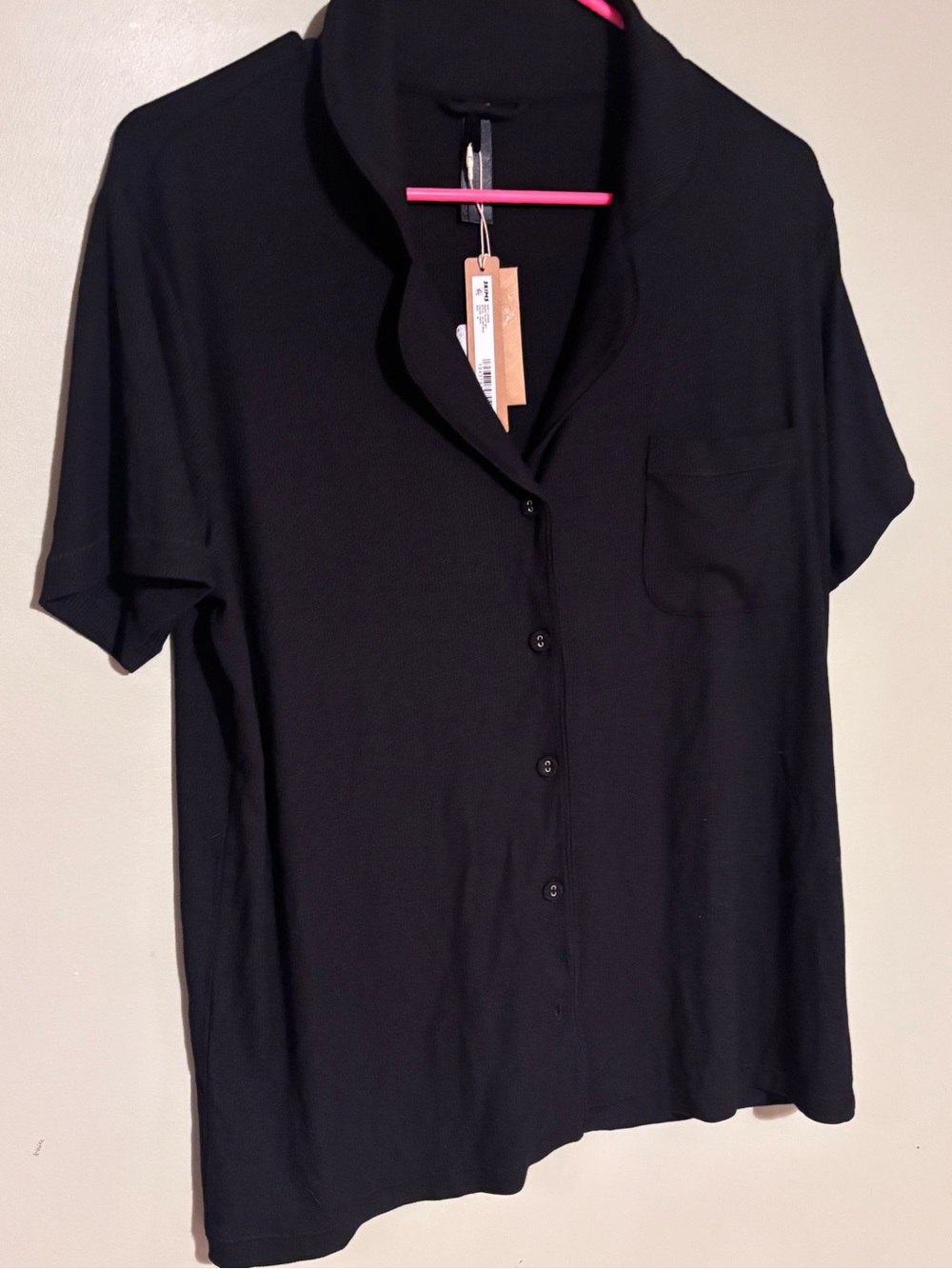 Women’s Skims Black Short-Sleeve Button Front Top Size S